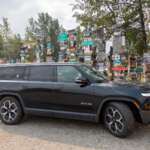 The Rivian R1S at the Signpost Forest